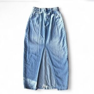 Boohoo Light Blue Straight-Leg Denim Skirt with Front Slit
